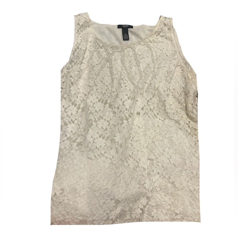 🌙 Alfani Beaded Floral Lace in Ivory Blouse Size 3XL